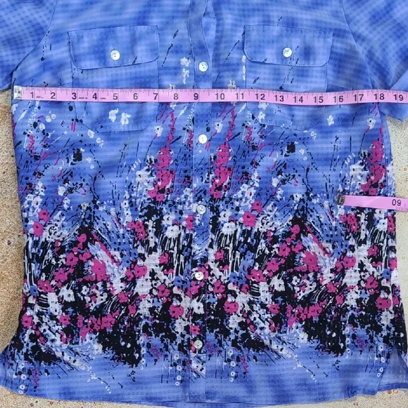 Notations | Purple Patterned Floral Lightweight Button Down Shirt Size M - Picture 4 of 11
